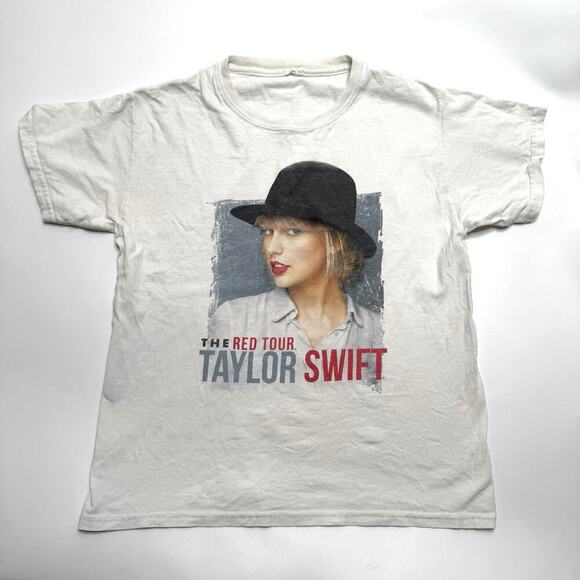 Taylor Swift The Red Tour 2013 Double Sided White Size Small T-Shirt RARE Hat - Picture 1 of 7